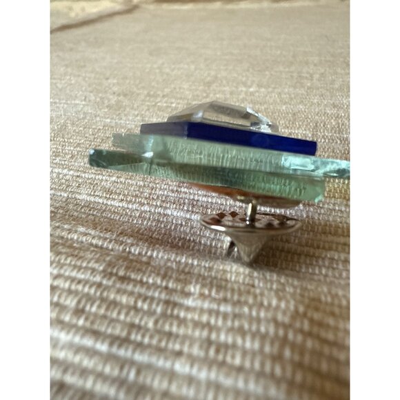 Vintage Geometric Brooch Pin With Blue & Clear Acrylic Layered Design Tiny - Picture 12 of 14